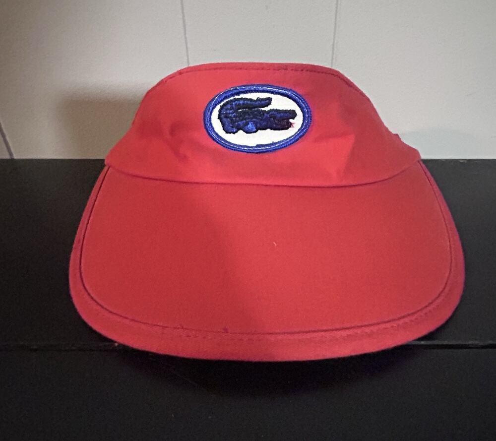 Vintage IZOD Lacoste Red Visor Hat Alligator Logo Adjustable Tennis Golf